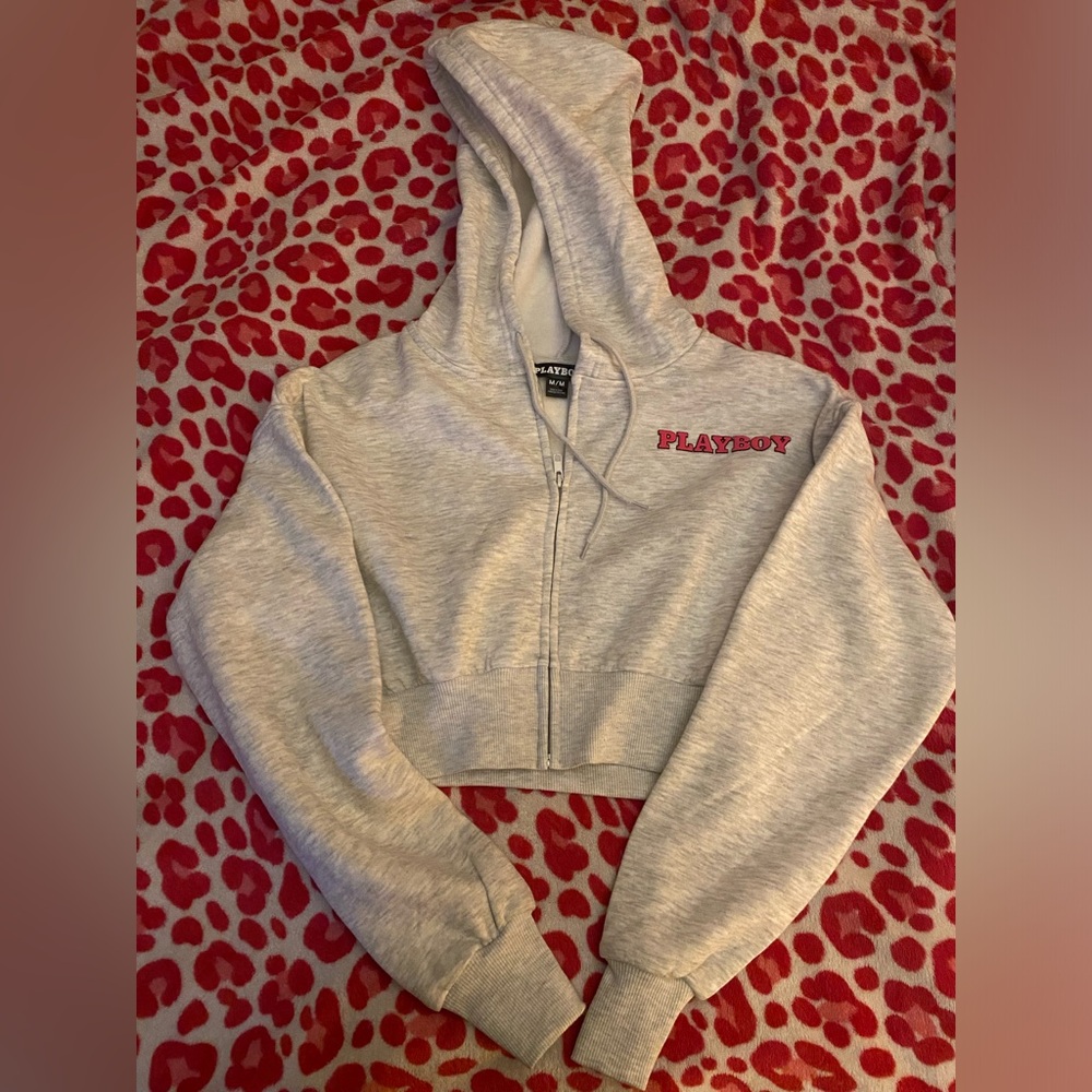Playboy Gray Cropped Hoodie